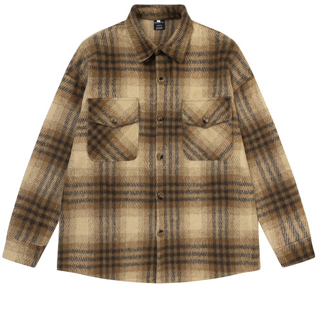 Plaid shirt with two front pockets on a white background